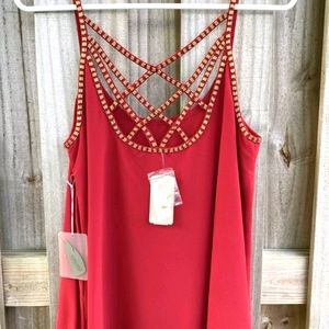 NWT FOREVER21 Studded Red Strappy Back Tank Top Flowy Lined M Medium NICE!